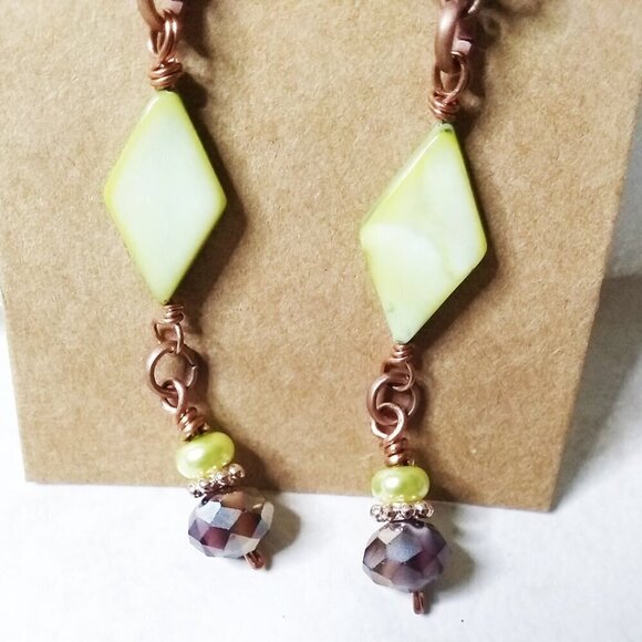 Pale Green [almost Chartreuse] Millefiori Glass + Copper! X-Long & Lightweight! - Picture 5 of 8